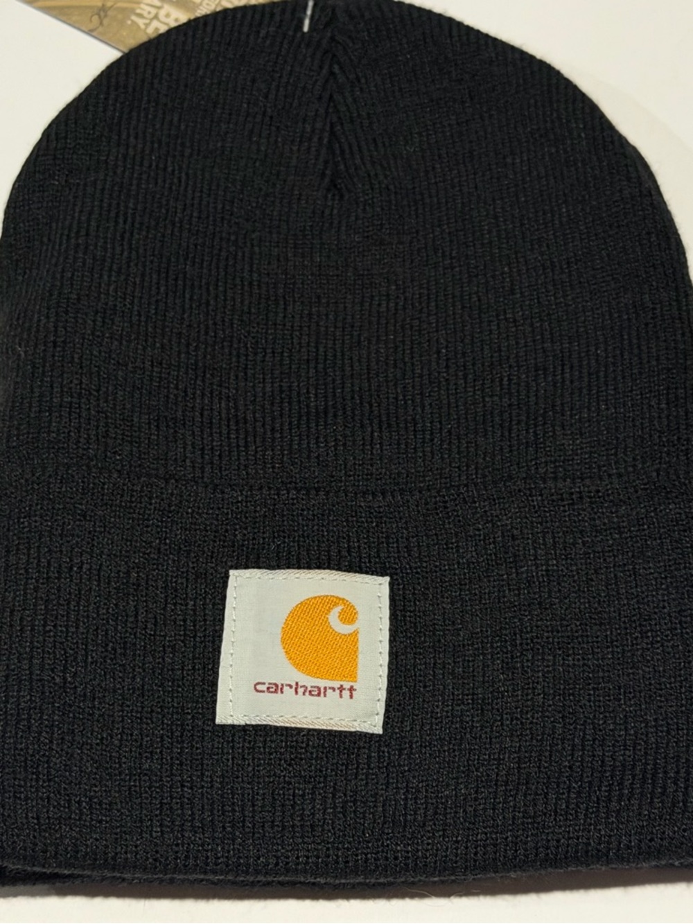 Carhartt Black Knit Beanie with Gold Logo Patch